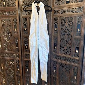 White denim halter jumpsuit
